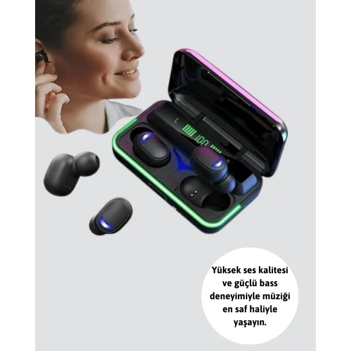  Uzun Pil Ömürlü E10 Powerbank Bluetooth Kulaklık LED Gösterge