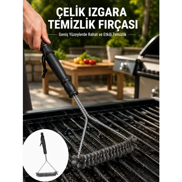 BUĞZ Uzun Saplı Paslanmaz Çelik Izgara Temizlik Fırçası Yeni Nesil