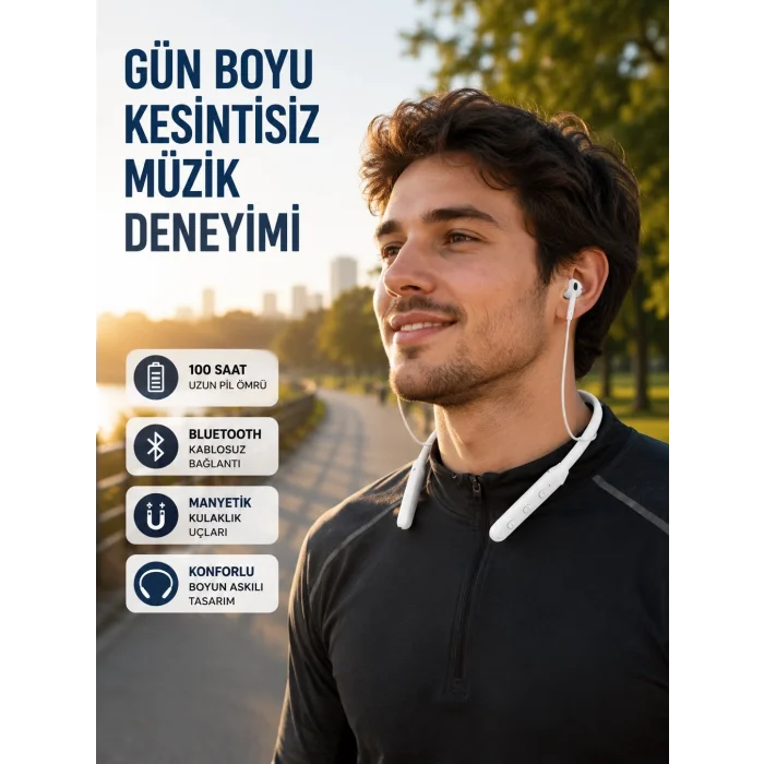 BUĞZ Uzun Süre Dayanıklı Manyetik Başlıklı Bluetooth Kulaklık