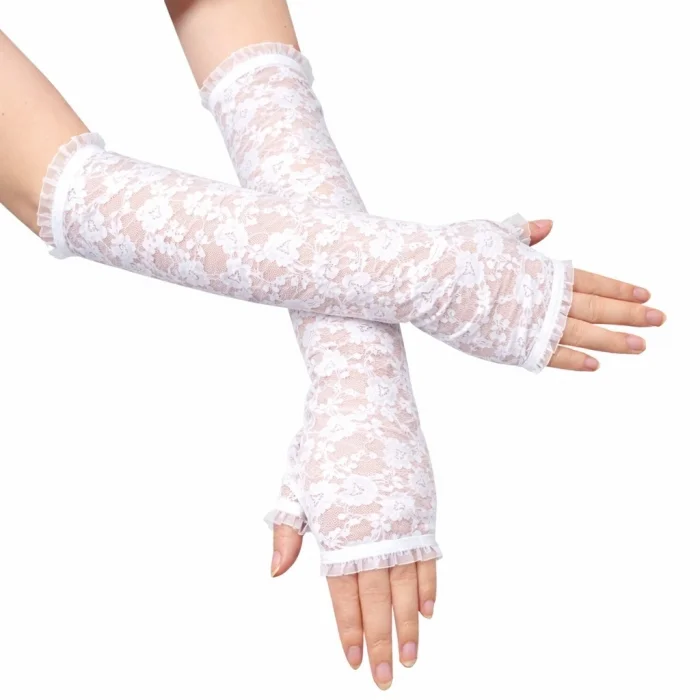 BUĞZ Uzun Zarif Dantel Eldiven Parmaksız Beyaz 35 Cm