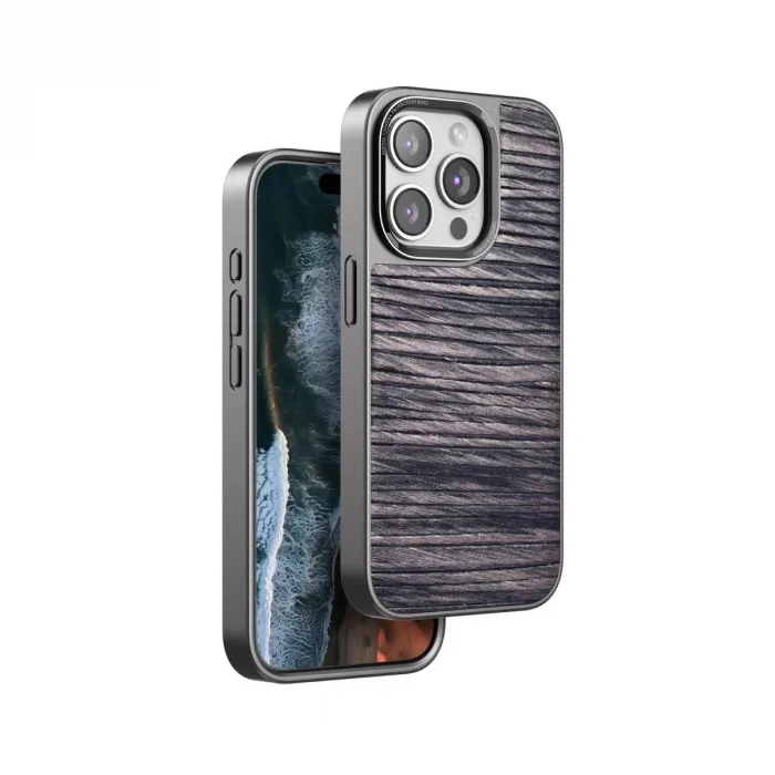 BUĞZ Venco  İphone 15 Pro Wave Kapak - Kahverengi