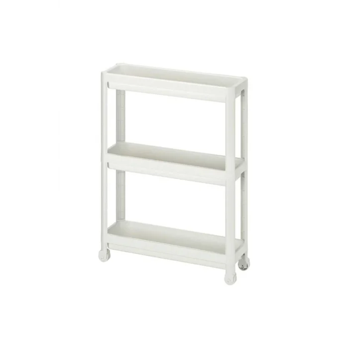  Vesken Beyaz 3lü Tekerlekli Dikdörtgen Raf Ünitesi Banyo Mutfak Düzenleyici Raf Modern Depolama Raf