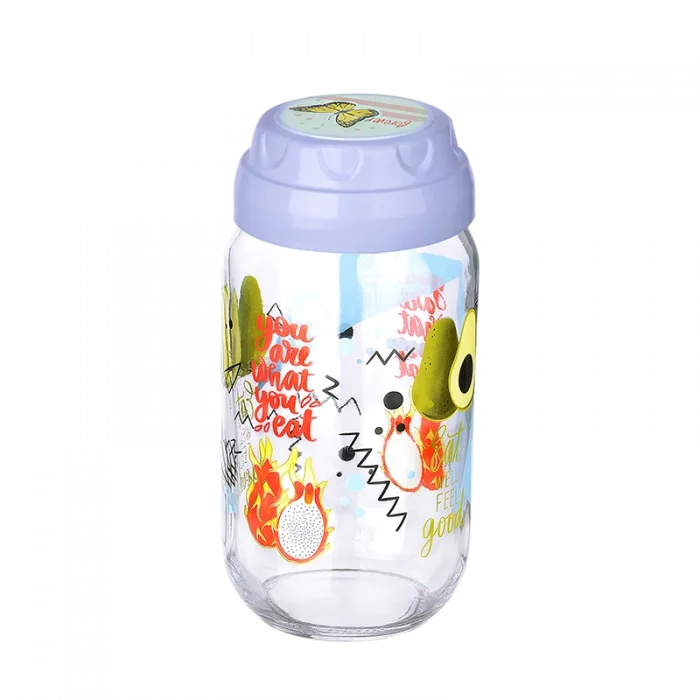 BUĞZ Vintage  Dekoratif  Desenli Cam Kavanoz 1000 ml - 33,8 oz - Avokado