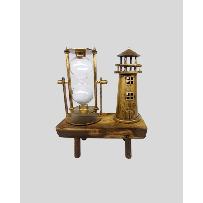 BUĞZ Vintage Kum Saati + Deniz Feneri Modeli – Ahşap Gövdeli Masa Üstü Dekor