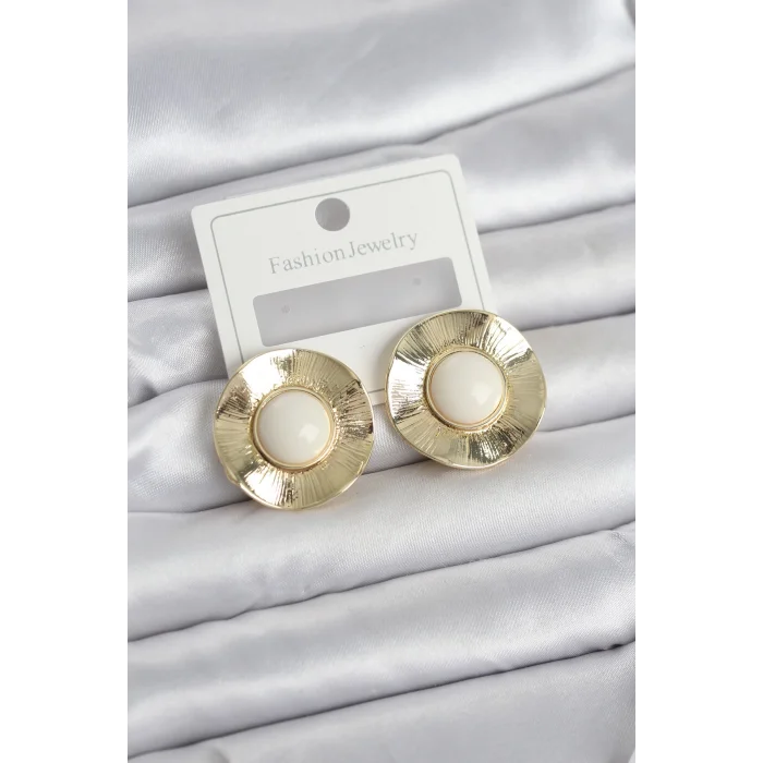 BUĞZ Vintage Model Beyaz Gold Renk Pirinç Kadın Küpe