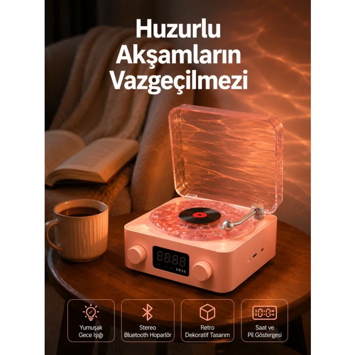 BUĞZ Vintage Tarz Bluetooth Hoparlör – Gece Işığı ve Zaman Göstergeli Yeni Nesil