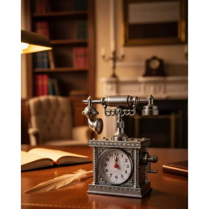 BUĞZ Vintage Telefon Tasarımlı Masa Saati ve Çalar Saat Dekoratif Model
