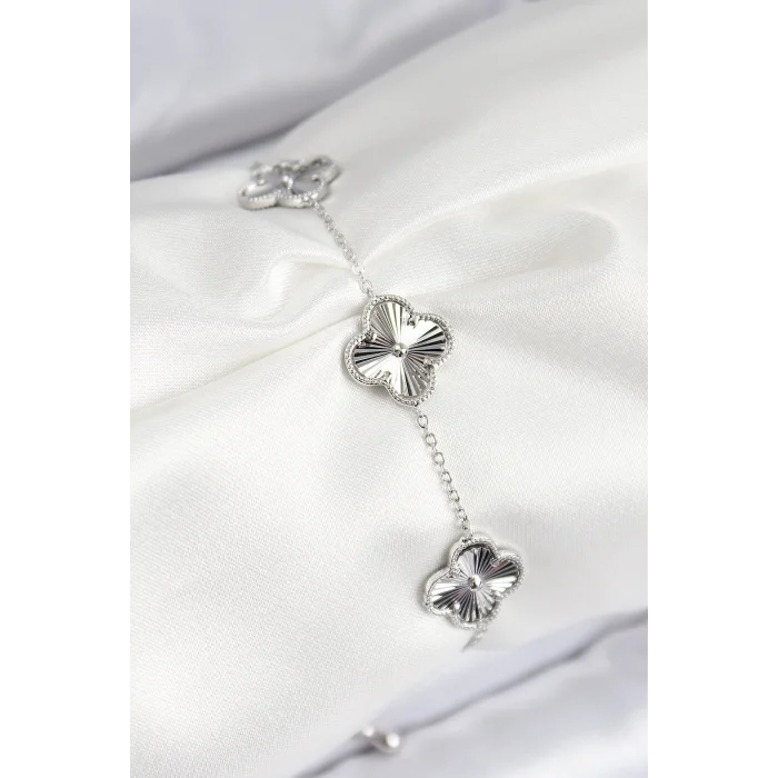 BUĞZ VIP Pirinç Yonca Model Gümüş Renk Kadın Bileklik