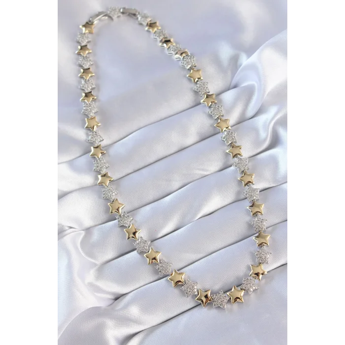 BUĞZ Vip Seri Pirinç Çift Renk Zirkon Taşlı Yıldız Tasarımlı Kolye - Lisinya