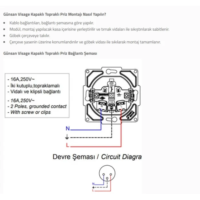  Visage Beyaz Topraklı Priz Çerçevesiz - Priz ve Anahtar İçin Uyumlu Çerçeve