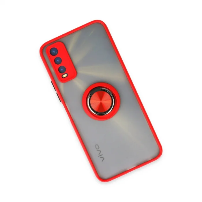 BUĞZ Vivo Y11s Kılıf Montreal Yüzüklü Silikon Kapak - Kırmızı