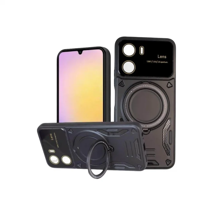 BUĞZ Vivo Y16 Kılıf Joy Lens Standlı Kapak - Siyah