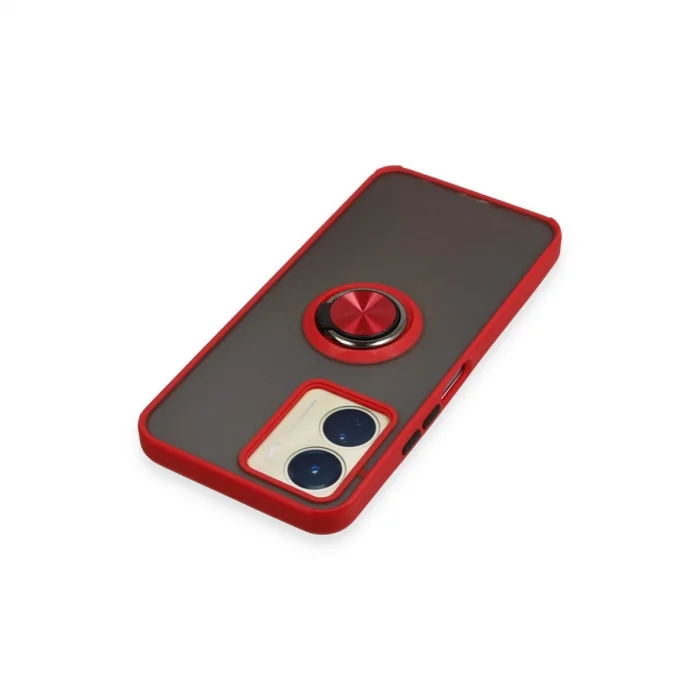 BUĞZ Vivo Y16 Kılıf Montreal Yüzüklü Silikon Kapak - Kırmızı