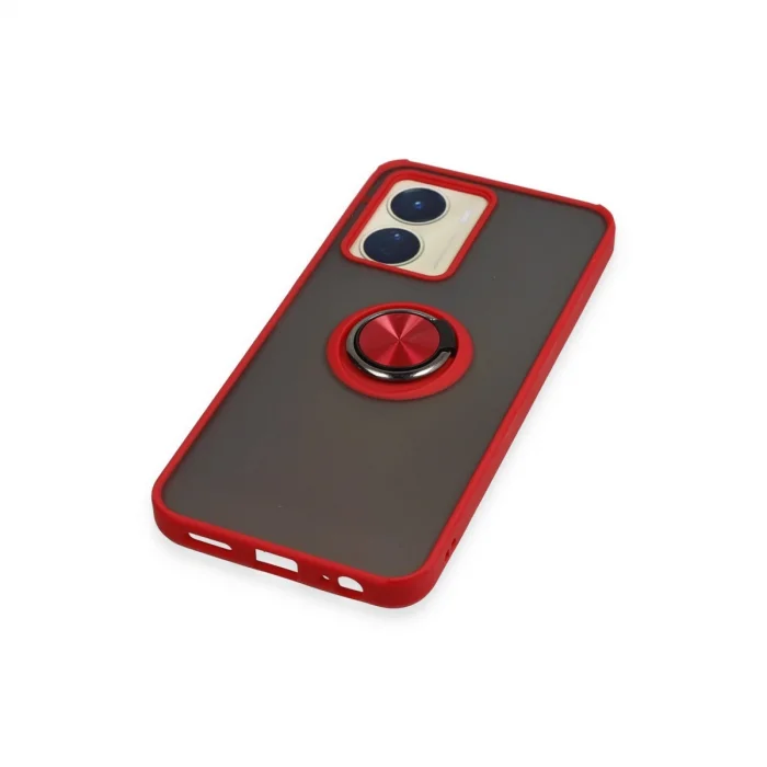 BUĞZ Vivo Y16 Kılıf Montreal Yüzüklü Silikon Kapak - Kırmızı