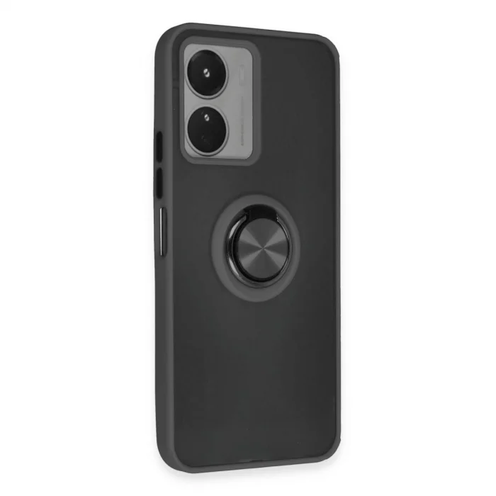 BUĞZ Vivo Y16 Kılıf Montreal Yüzüklü Silikon Kapak - Siyah