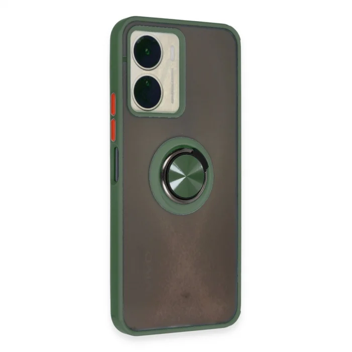 BUĞZ Vivo Y16 Kılıf Montreal Yüzüklü Silikon Kapak - Yeşil