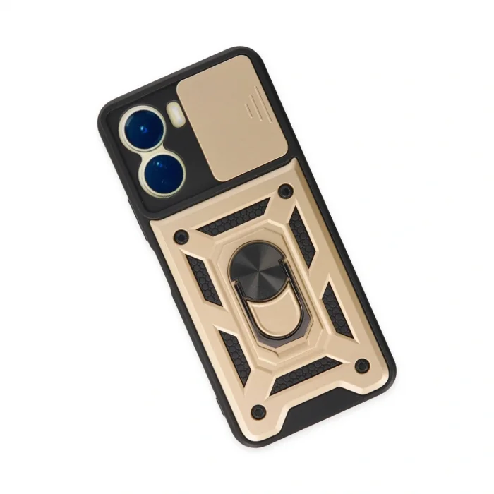 BUĞZ Vivo Y16 Kılıf Pars Lens Yüzüklü Silikon - Gold