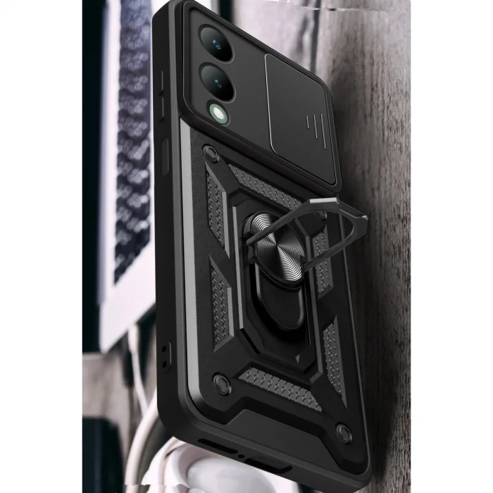 BUĞZ Vivo Y17s Kılıf Pars Lens Yüzüklü Silikon - Kırmızı