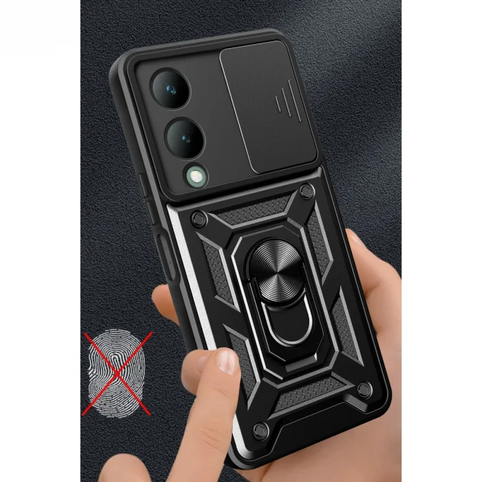 BUĞZ Vivo Y17s Kılıf Pars Lens Yüzüklü Silikon - Siyah