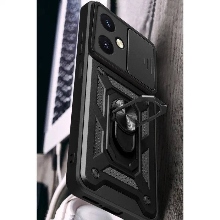 BUĞZ Vivo Y27 Kılıf Pars Lens Yüzüklü Silikon - Gümüş