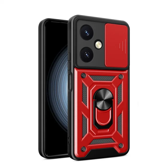 BUĞZ Vivo Y27 Kılıf Pars Lens Yüzüklü Silikon - Kırmızı