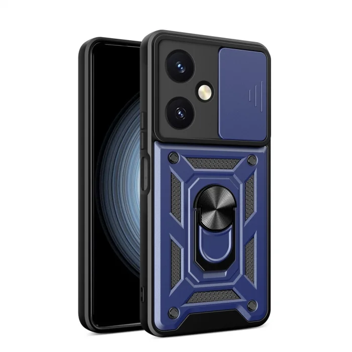 BUĞZ Vivo Y27 Kılıf Pars Lens Yüzüklü Silikon - Lacivert