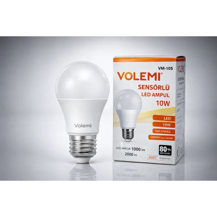 BUĞZ Volemi VM-10S Sensörlü LED Ampul 10W 2000 Lümen E27 Duy 50000 Saat Ömür Enerji Tasarruflu Beyaz Işık