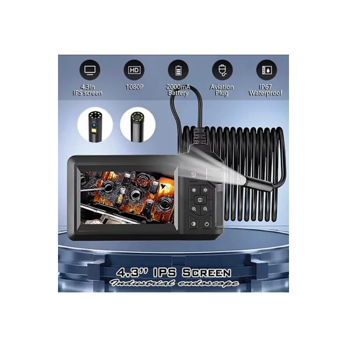 BUĞZ Vtn-008 Ekranlı Çift Kameralı 10 Mt Sert Kablo Yılan Endoskop Kamera 8 Mm 4.3 Inc