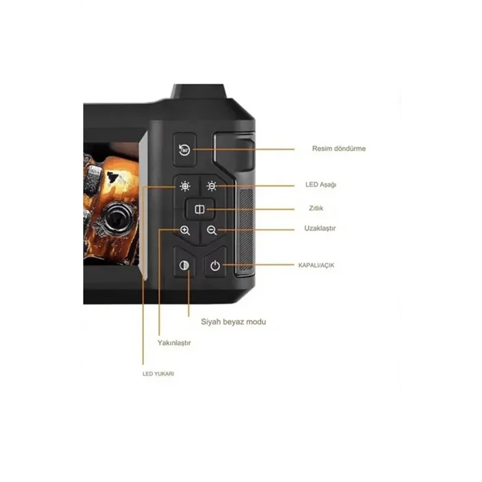 BUĞZ Vtn-009 Ekranlı Çift Kameralı 20 Metre Sert Kablo Yılan Endoskop Kamera 8 Mm 4.3 Inc