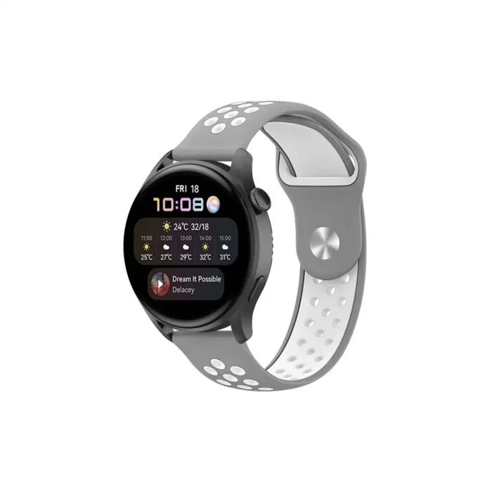 BUĞZ Watch 20mm Spor Delikli Kordon - Gri-beyaz