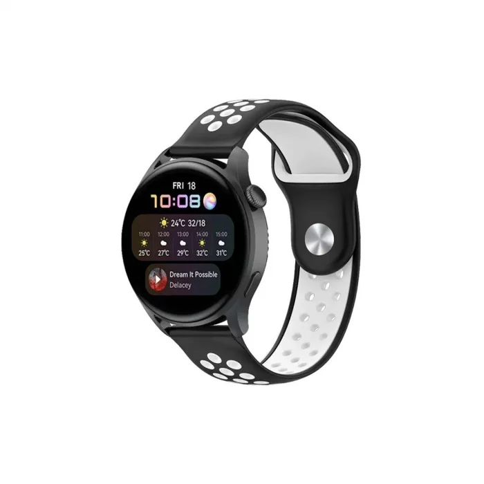 BUĞZ Watch 20mm Spor Delikli Kordon - Siyah-beyaz