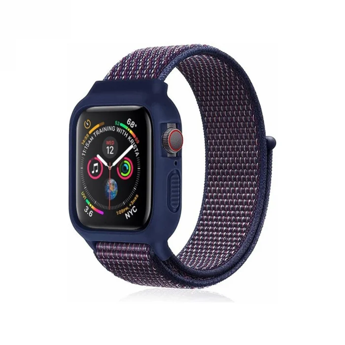 BUĞZ Watch 38mm Hasırlı Cırtcırtlı Kasalı Kordon - Lacivert-mürdüm