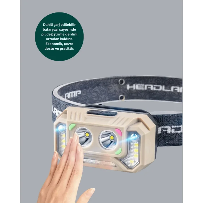 BUĞZ Wave Sensörlü LED Kafa Lambası Şarjlı Ayarlanabilir Işık