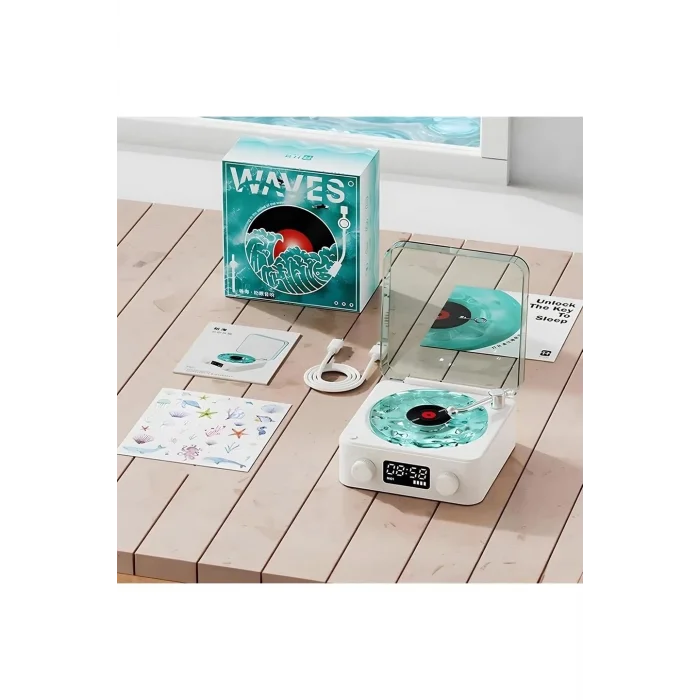 BUĞZ Waves Nostalji Plak Görünümlü Bluetooth Hoparlör 3d Ses Dalgası Retro Müzik Plak Mavi