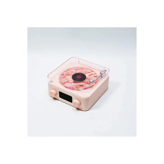 BUĞZ Waves Nostalji Plak Görünümlü Bluetooth Hoparlör 3d Ses Dalgası Retro Müzik Plak Pembe