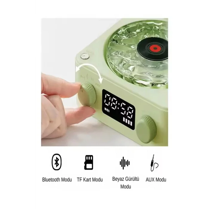 BUĞZ Waves Nostalji Plak Görünümlü Bluetooth Hoparlör 3d Ses Dalgası Retro Müzik Plak Yeşil