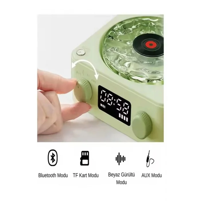 BUĞZ Waves Nostalji Plak Görünümlü Bluetooth Hoparlör 3d Ses Dalgası Retro Müzik Plak Yeşil