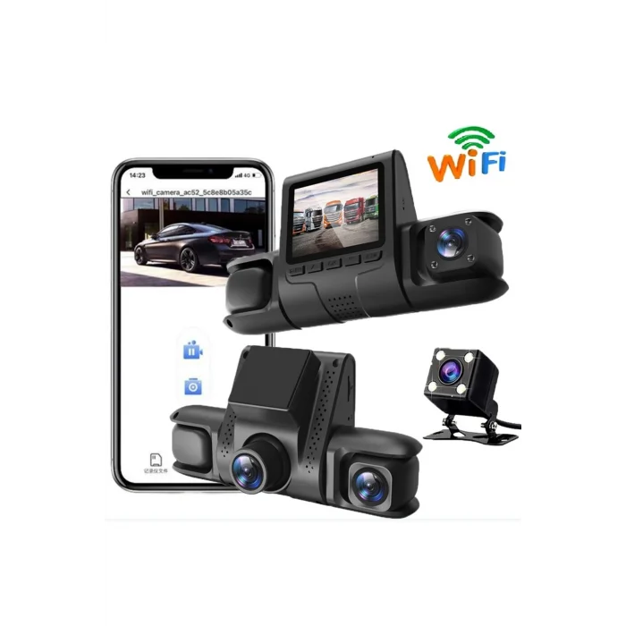 BUĞZ Wi-Fi Bağlantılı 1080P HD 4 Kameralı Araç İçi Kayıt Sistemi, 2.4 İnç Ekran ve Gece Görüş Özellikli