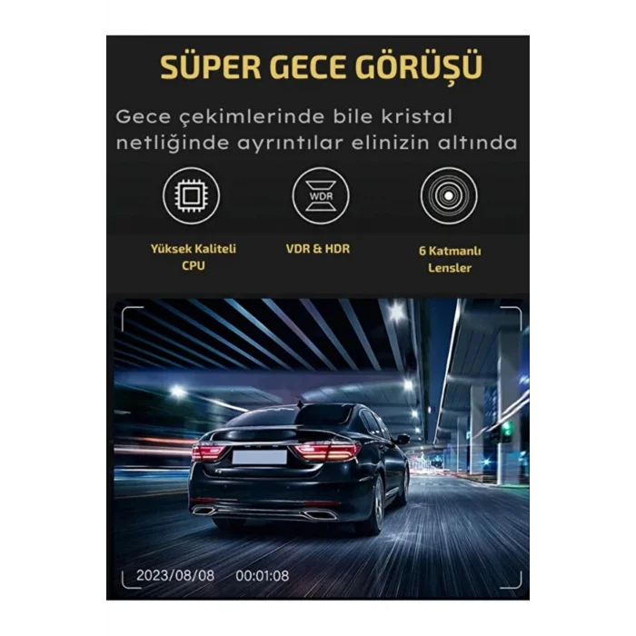 BUĞZ Wi-Fi Bağlantılı Araç İçi Kamera - Üçlü Kamera Desteği, G-Sensör ve Park Modu Özellikli