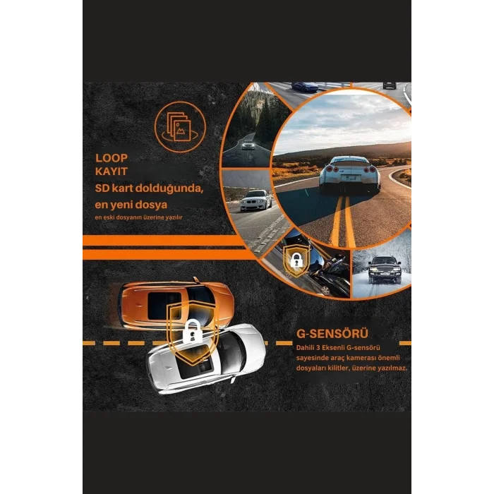  Wifi 1080p Araç içi 3 Kameralı Lcd Ekranlı Gece Görüşlü , G-sensör , Geri Görüş Kamera