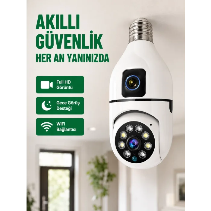 BUĞZ WiFi Ampul Güvenlik Kamerası 1080P Full HD Gece Görüşlü ve Hareket Algılamalı