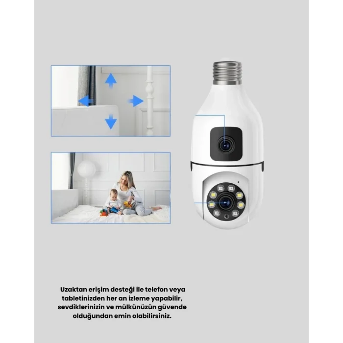 BUĞZ WiFi Ampul Güvenlik Kamerası 1080P Full HD Gece Görüşlü ve Hareket Algılamalı