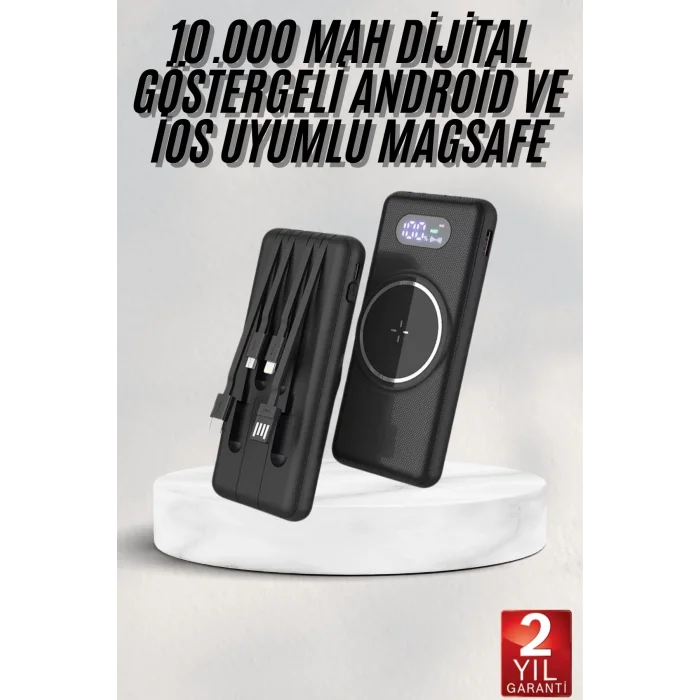 BUĞZ Wireless Powerbank 10000 Mah LED Ekranlı Dahili Kablolu Hızlı Şarj