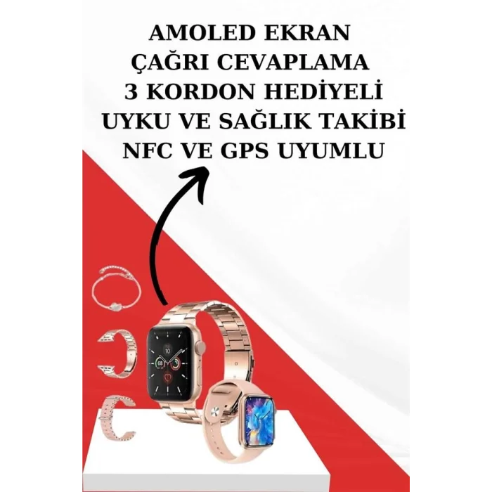BUĞZ Wireless Şarjlı Pembe Akıllı Saat ve Kablosuz Bluetooth Kulaklık Dokunmatik Kontrol - BUĞZ