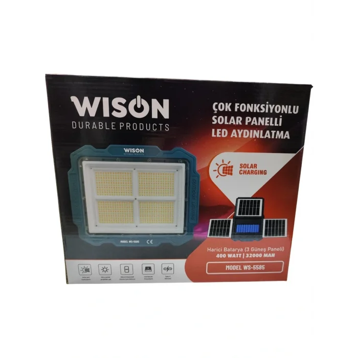 BUĞZ Wıson Ws-5585 Çok Fonksiyonlu 3 Solar Panelli 400w Spot Aydınlatma