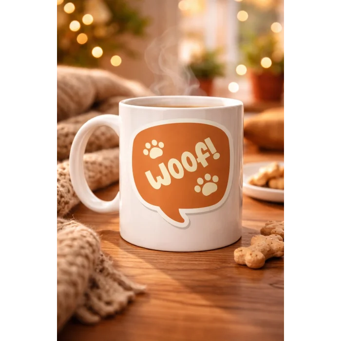 BUĞZ Woof! Köpek Temalı Porselen Kupa Model 54 – Sevimli Patili Tasarım, Kahve & Çay Kupası, Hayvanseverlere Özel Hediye