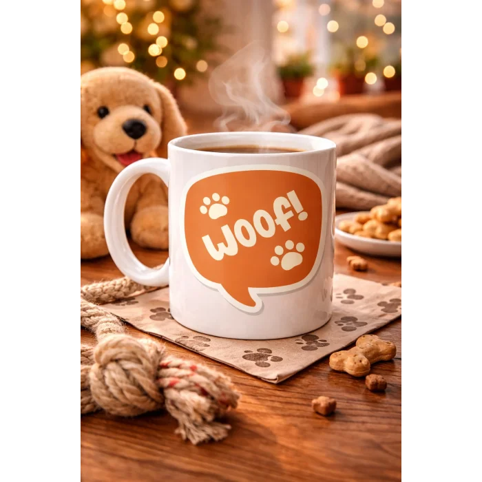 BUĞZ Woof! Köpek Temalı Porselen Kupa Model 54 – Sevimli Patili Tasarım, Kahve & Çay Kupası, Hayvanseverlere Özel Hediye