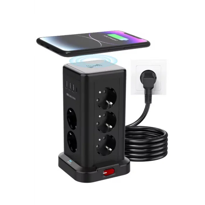 BUĞZ Wp711 Akım Korumalı Priz Kablosuz Şarj İstasyonu 11x Soket 3x Usb 1xtype-c Kablolu Grup Priz