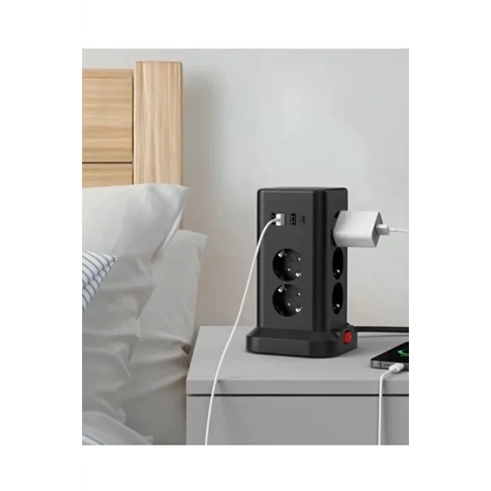 BUĞZ Wp711 Akım Korumalı Priz Kablosuz Şarj İstasyonu 11x Soket 3x Usb 1xtype-c Kablolu Grup Priz