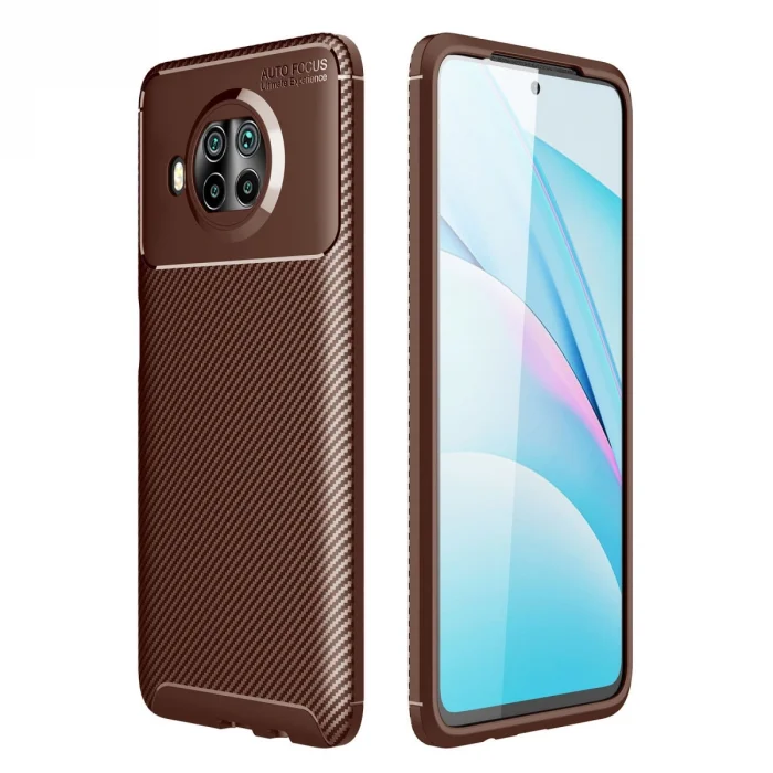 BUĞZ Xiaomi Mi 10t Lite Kılıf Auto Focus Karbon Kapak - Kahverengi